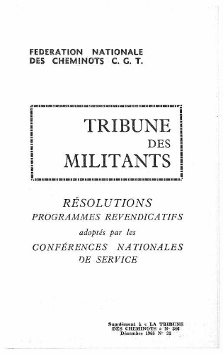 La Tribune des militants, n° 23, supplément au n° 346 de La Tribune des cheminots, Décembre 1965