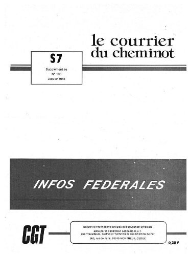 Le Courrier du cheminot, supplément n° 7 au n° 103, Janvier 1985