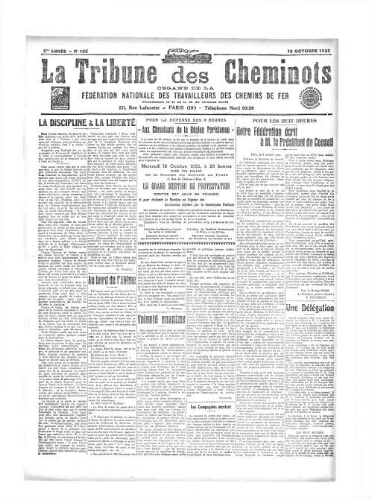 La Tribune des cheminots [confédérés], n° 125, 15 octobre 1922