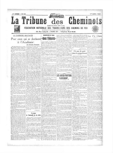 La Tribune des cheminots [confédérés], n° 141, 1er avril 1923