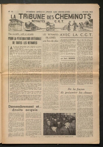 La Tribune des cheminots retraités CGT, supplément n° 10, Février 1952