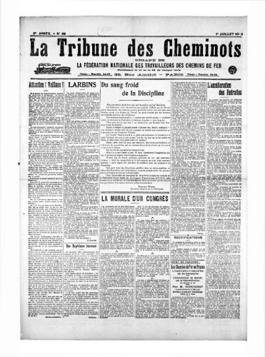 La Tribune des cheminots, n° 46, 1er juillet 1919