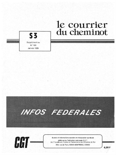 Le Courrier du cheminot, supplément n° 3 au n° 103, édition retraité, Janvier 1985