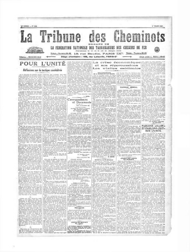 La Tribune des cheminots [unitaires], n° 224, 1er mars 1927