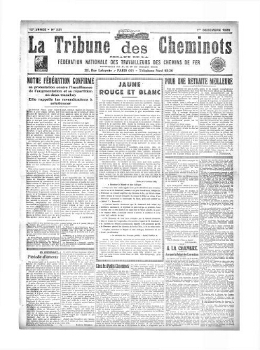 La Tribune des cheminots [confédérés], n° 321, 1er décembre 1928