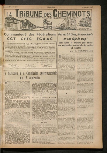 La Tribune des cheminots, n° 163, 15 septembre 1957