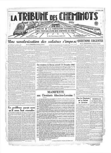 La Tribune des cheminots, [sans numérotation], Décembre 1944