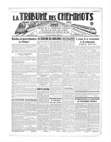 La Tribune des cheminots, [sans numérotation], 15 octobre 1946