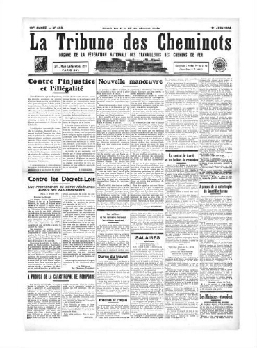 La Tribune des cheminots [confédérés], n° 453, 1er juin 1934