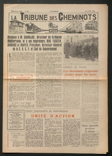 La Tribune des cheminots, n° 65, 15 mars 1953