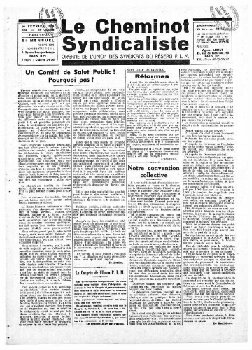 Le Cheminot syndicaliste, n° 303 (n° 3 de l'année 1938), 10 février 1938