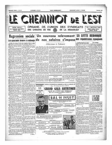 Le Cheminot de l'Est, n° 147, Février 1939