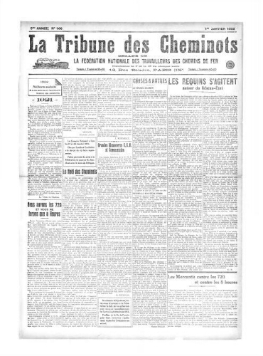 La Tribune des cheminots [confédérés], n° 106, 1er janvier 1922