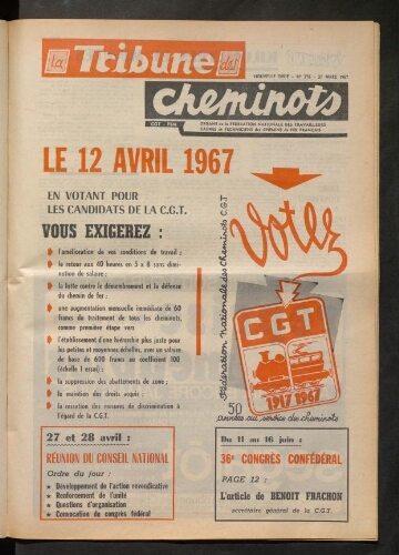 La Tribune des cheminots, n° 376, 31 mars 1967