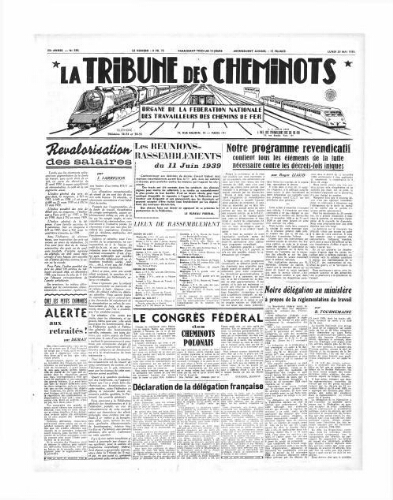 La Tribune des cheminots [édition 1 Vie des réseaux/régions], n° 586, 29 mai 1939