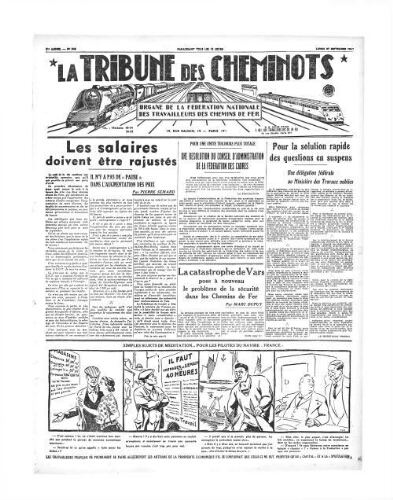 La Tribune des cheminots [édition 1 Vie des réseaux/régions], n° 543, 27 septembre 1937