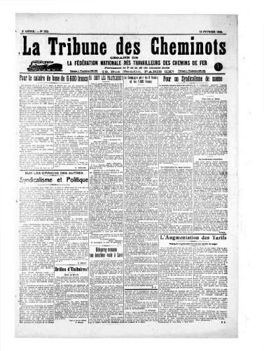 La Tribune des cheminots [unitaires], n° 153, 15 février 1924