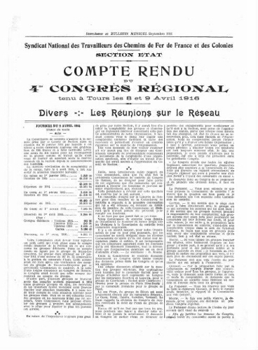 Bulletin mensuel du syndicat national des travailleurs des chemins de fer de France et des colonies, supplément au n° 26, Septembre 1916