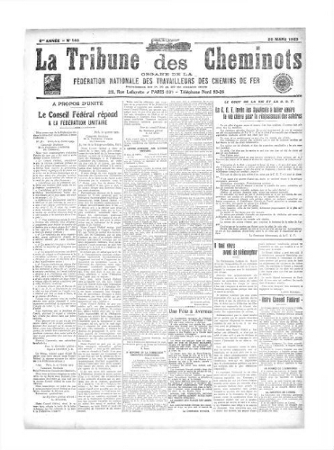 La Tribune des cheminots [confédérés], n° 140, 20 mars 1923