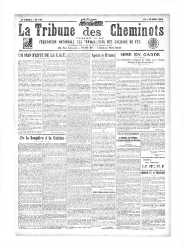 La Tribune des cheminots [confédérés], n° 170, 20 janvier 1924