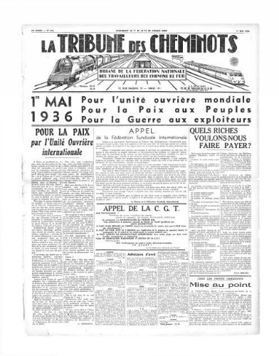 La Tribune des cheminots, n° 508, 1er mai 1936