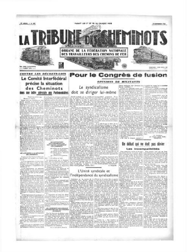 La Tribune des cheminots [confédérés], n° 487, 1er novembre 1935