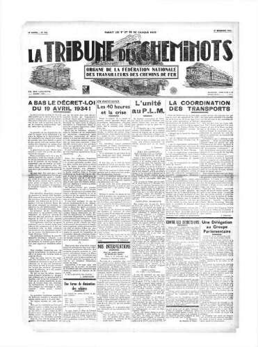 La Tribune des cheminots [confédérés], n° 465, 1er décembre 1934