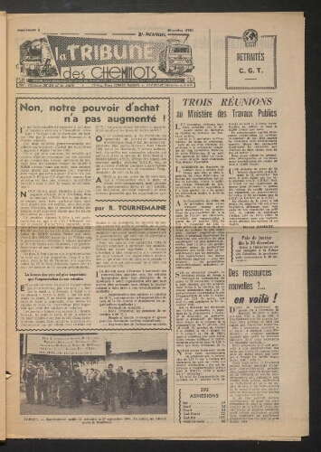 La Tribune des cheminots retraités CGT, supplément, Décembre 1961