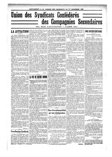 La Tribune des cheminots [confédérés], supplément au n° 319, 1er novembre 1928