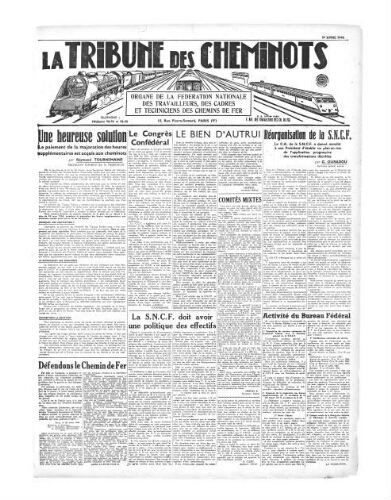 La Tribune des cheminots, [sans numérotation], 1er avril 1946