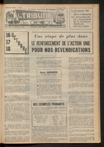 La Tribune des cheminots, n° 255, 17 octobre 1961