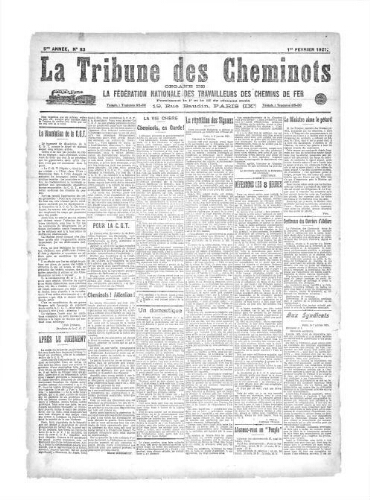La Tribune des cheminots, n° 83, 1er février 1921