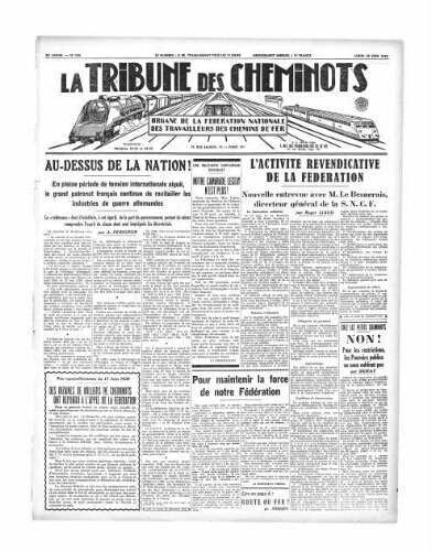 La Tribune des cheminots [édition 2 Vie des réseaux/régions], n° 588, 26 juin 1939