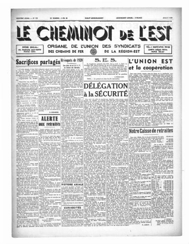 Le Cheminot de l'Est, n° 152, Juillet 1939