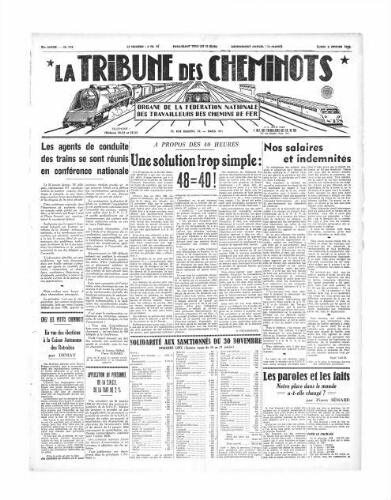 La Tribune des cheminots [édition 1 Vie des réseaux/régions], n° 578, 6 février 1939