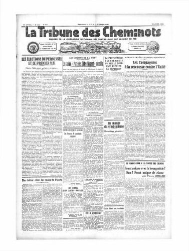 La Tribune des cheminots [unitaires], n° 421, 15 avril 1935