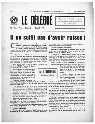 La Tribune des cheminots : Le Délégué, n° 3, Octobre 1950