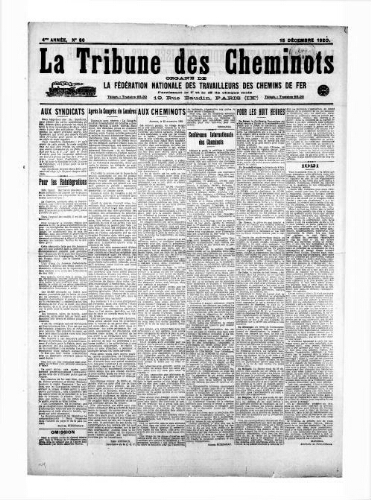 La Tribune des cheminots, n° 80, 15 décembre 1920