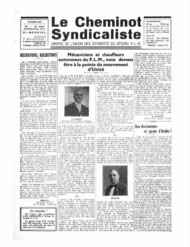 Le Cheminot syndicaliste, n° 232 ( n° 5 de l'année 1935), 10 mars 1935