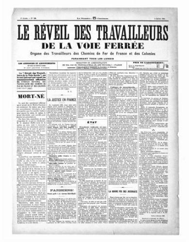 Le Réveil des travailleurs de la voie ferrée, n° 139, 8 juillet 1895