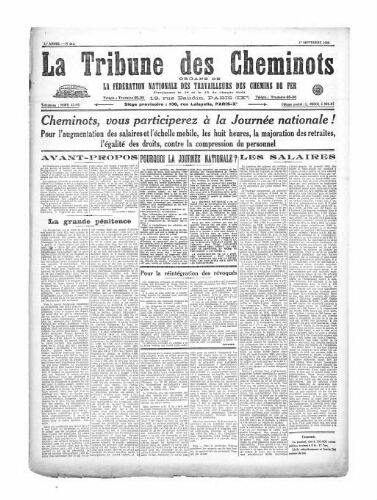 La Tribune des cheminots [unitaires], n° 213, 1er septembre 1926