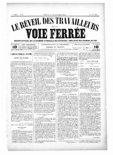 Le Réveil des travailleurs de la voie ferrée, n° 20, 10 janvier 1893