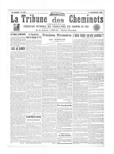 La Tribune des cheminots [confédérés], n° 126, 1er novembre 1922