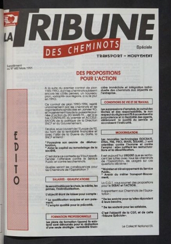 La Tribune des cheminots [actifs], supplément au n° 682, Mars 1991
