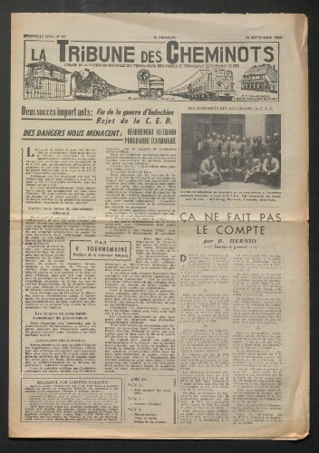 La Tribune des cheminots, n° 97, 15 septembre 1954