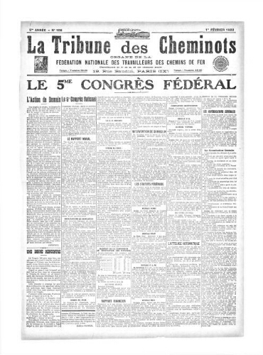 La Tribune des cheminots [confédérés], n° 108, 1er février 1922