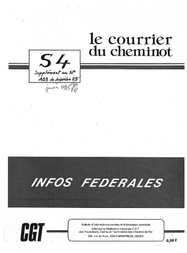 Le Courrier du cheminot, supplément n° 4 au n° 103, Janvier 1985