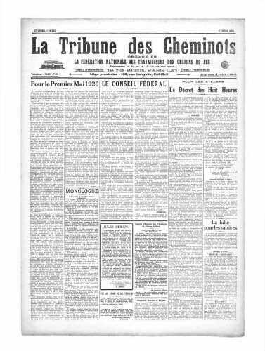La Tribune des cheminots [unitaires], n° 201, 1er mars 1926