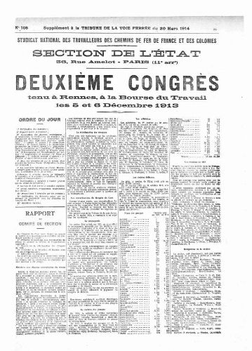 La Tribune de la voie ferrée, supplément n° 105, supplément au n° 814, 20 mars 1914