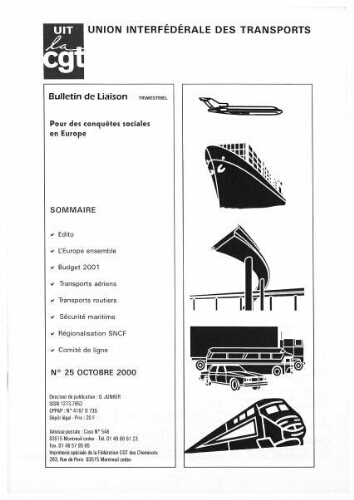 Bulletin de liaison de l'Union Interfédérale des Transports, n° 25, Octobre 2000